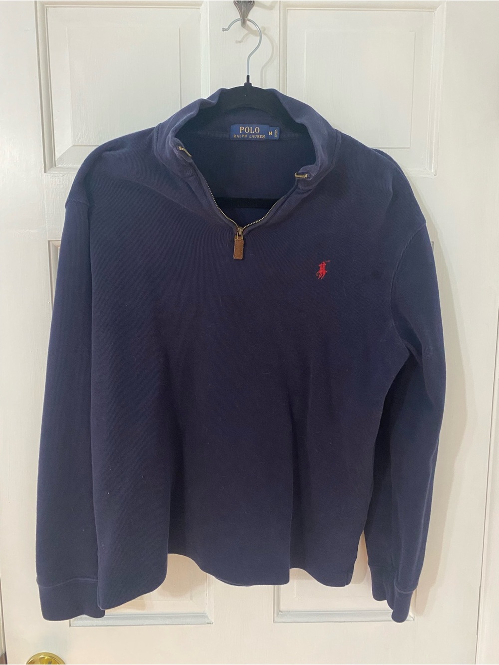 Polo by Ralph Lauren Navy Quarter-Zip Sweater with Red Pony